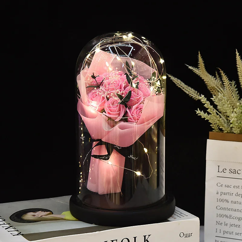 Valentine's Day Gift for Girlfriend Eternal Rose LED Light Flower Luminous Decoration Wedding Decor Creative Mother's Gifts