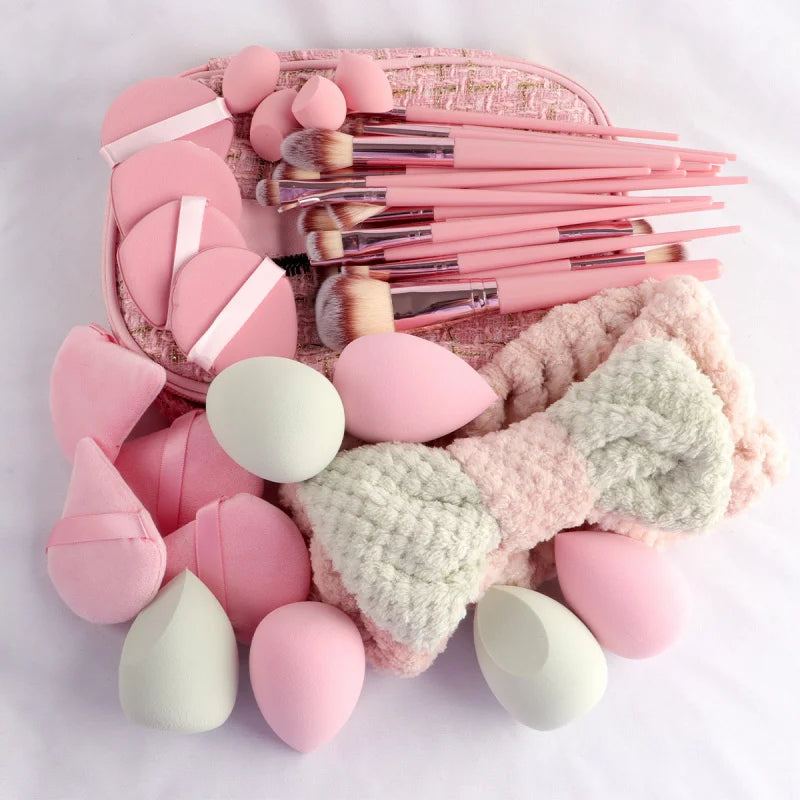 40 PCS Makeup Tool Kits With Travel Cosmetic Bag Dry Wet Dual Purpose Full Set Beauty Makeup Brush Puff Combination Full Face
