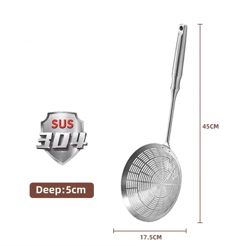 3 Sizes Round 304 Stainless Steel Strainer with Long Handle Kitchen Sieves Scoop Hot Pot Oil Filter Colander Cooking Tools