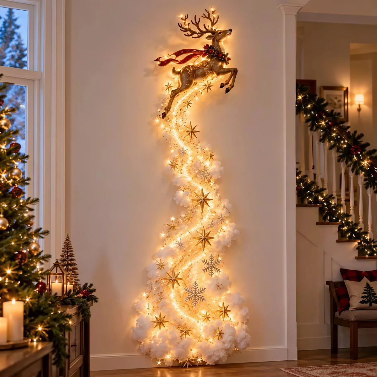 Christmas Decoration Christmas Magic Trail Wall Light Glowing Xmas Scene Wall Decor Santa Sleigh Reindeer Navidad Home Supplies