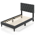 Twin Size Bed Frame with Button-Tufted Headboard & Wooden Slats Easy Assembly