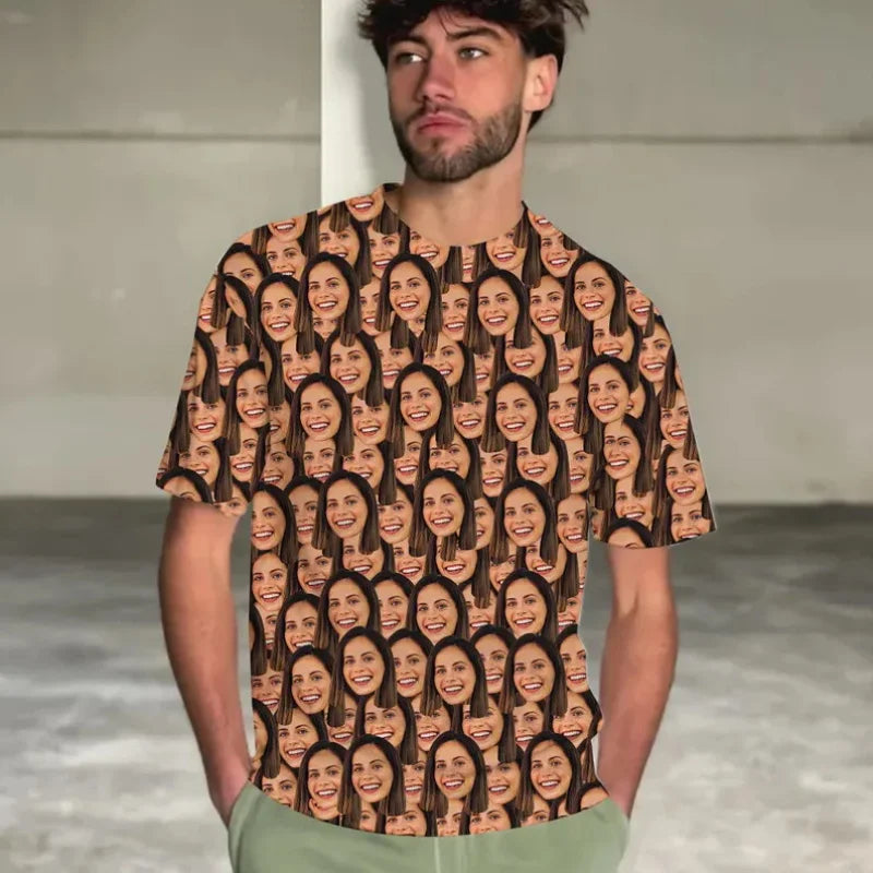 Custom Face T-shirts For Men Full Print Personalized Diy Face Photo Tshirt Custom Picture Short Sleeve Round Neck Tee Shirt