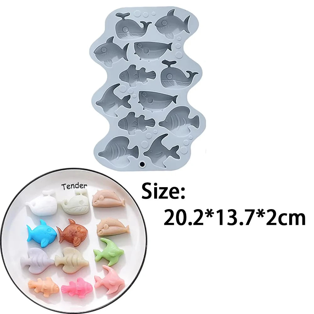 12 Hole Marine Fish Silicone Chocolate Mold Mix Animal Candy Biscuit Jelly Ice Cube Mould Cake Decor Soap Candle Baking Set Gift