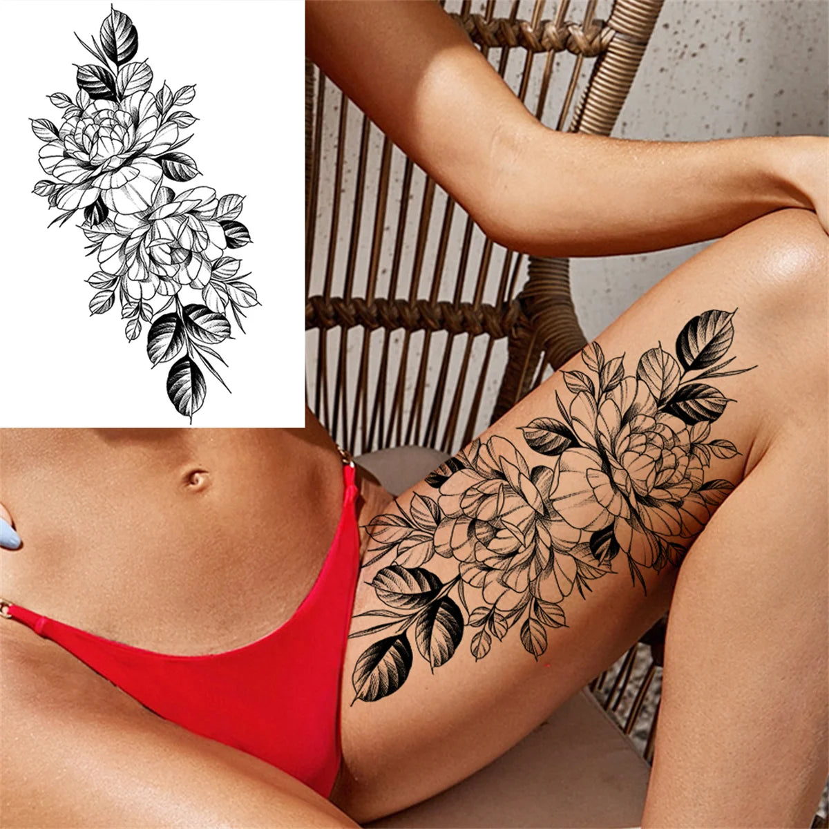 Realistic Sexy Peony Tattoos Temporary Women Adult Flower Arm Tattoos Sticker Waterproof Fake Floral Bloosom Body Leg Art Tatoos