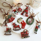 2026 Xmas Tree Pendant Cartoon Painted Santa Claus Elk Bear Christmas Stocking Resin Pendant Christmas Party Decorations 1pc
