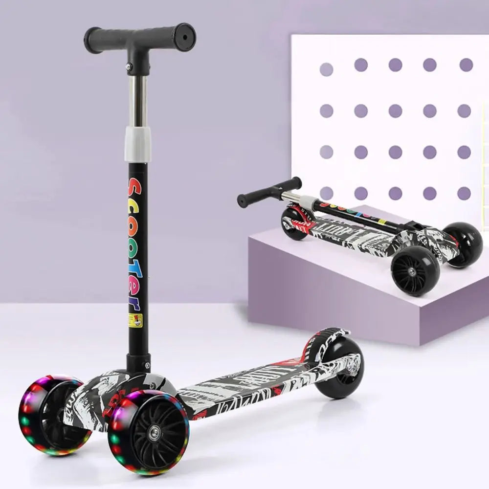Foldable Children Scooter Adjustable Height Widened Pedals Kids Scooter with Flash Wheels Lightweight Folding Foot Scooters