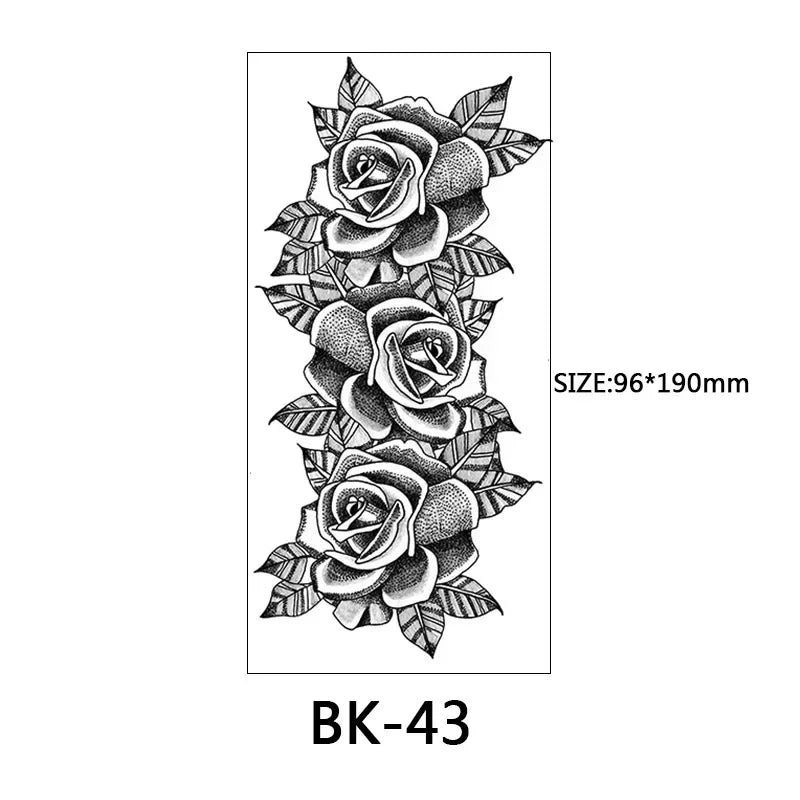 Women Sexy Temporary Tattoo Stickers Black Roses Pattern Full Flower Design Used for Arm Body Art Big Large Fake Tattoo Stickers