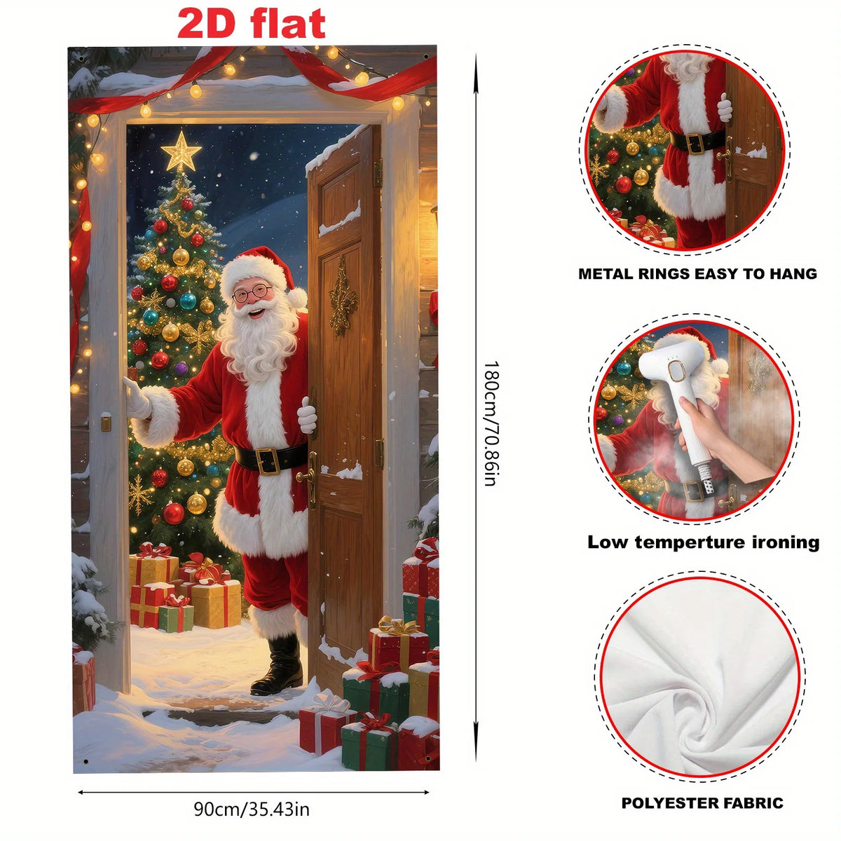 1Pc Christmas Themed Door Banner with Santa Claus and Winter Snowy Christmas Tree Design, Suitable for Holiday Home Decoration