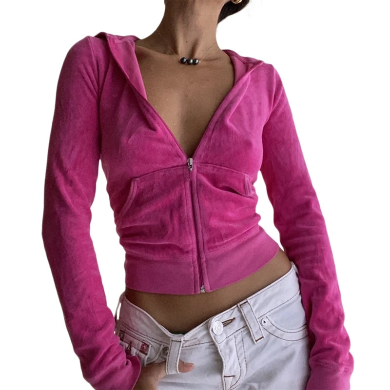 Women Velvet Zip Up Crop Hoodie Jacket + Long Pants Y2K Casual Hoodies Sweatshirt with Pocket Autumn Winter Loungewear Outfits