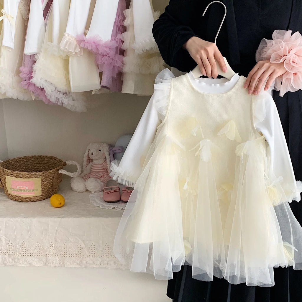 Teen Girl Clothes Children Spring Fall Girls DressGown Kids Outfit Apricot Two-piece Set Costume Baby First Birthday Princess