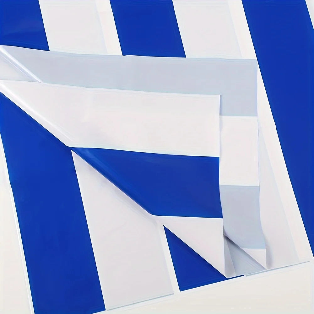 Blue and White Striped Disposable Plastic Tablecloths, Waterproof Tablecloths for Party, Banquet, and Holiday Picnics