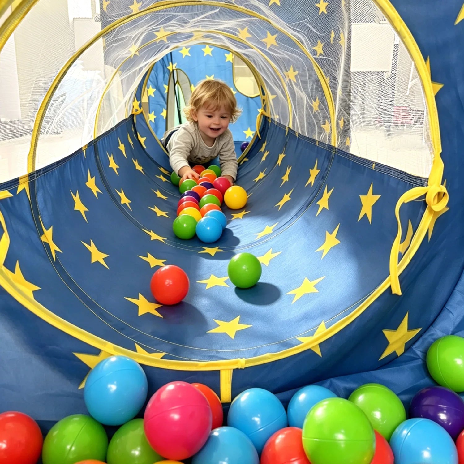 3 in 1 Space Pop Up Play Tent with Tunnel, Ball Pit ,Basketball Hoop for Kids, Boys, Girls, Child and Toddlers, Indoor/Outdoor