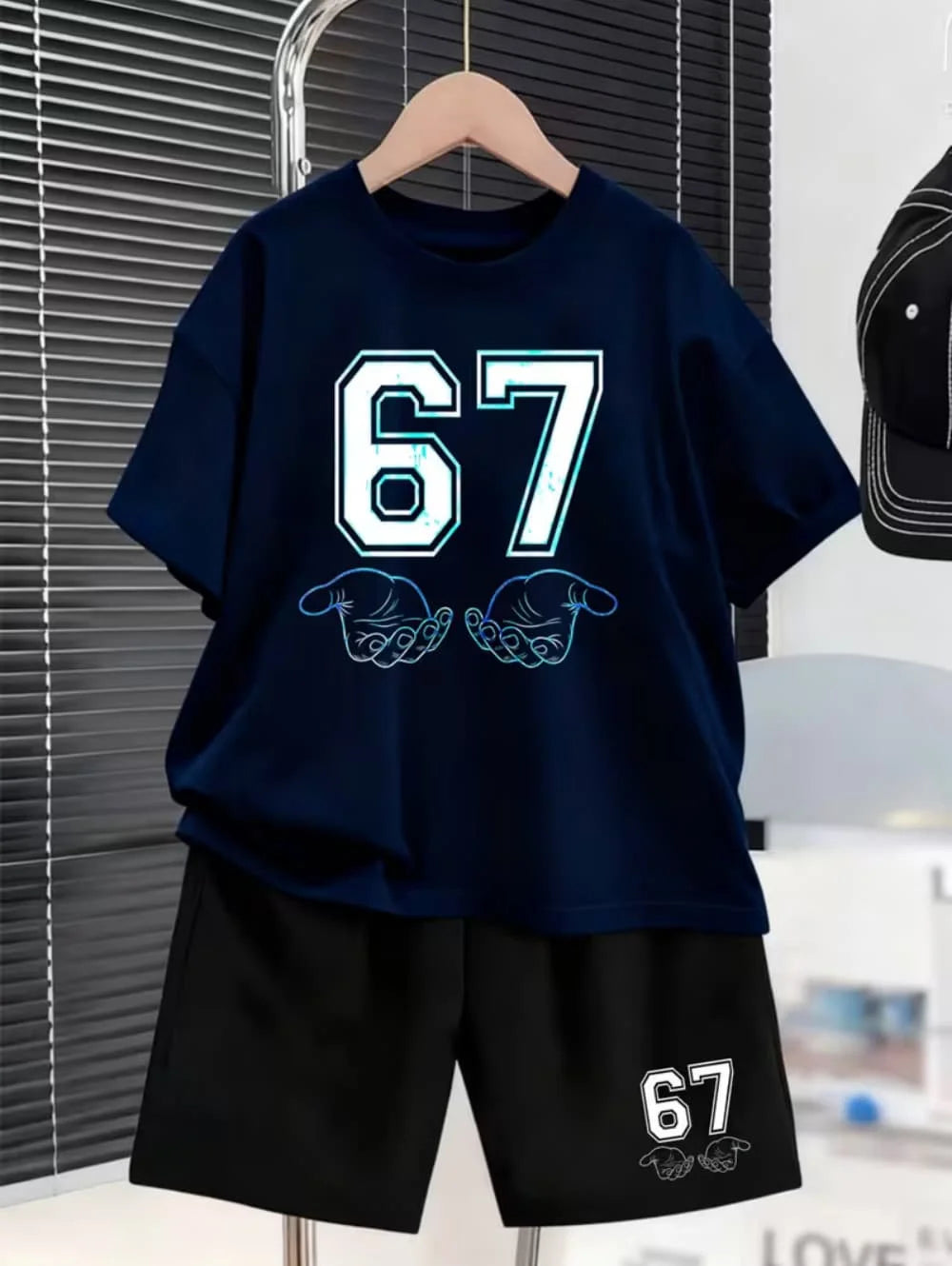 2026 Summer Boys Two-Piece Set Funny 67 Meme Digital Print T-Shirt + Pants Set Casual Street Style Outfit Fashion Kids Clothes