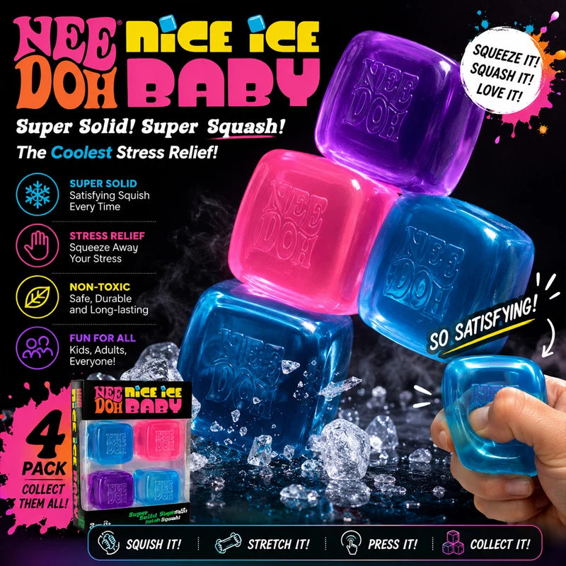 Needoh Teenie Nice Ice Cube Fidget Toys Mini4 Pack Set Slow Rebound Squishy Toys Stress Reliever Fidget for Party Favors Gifts