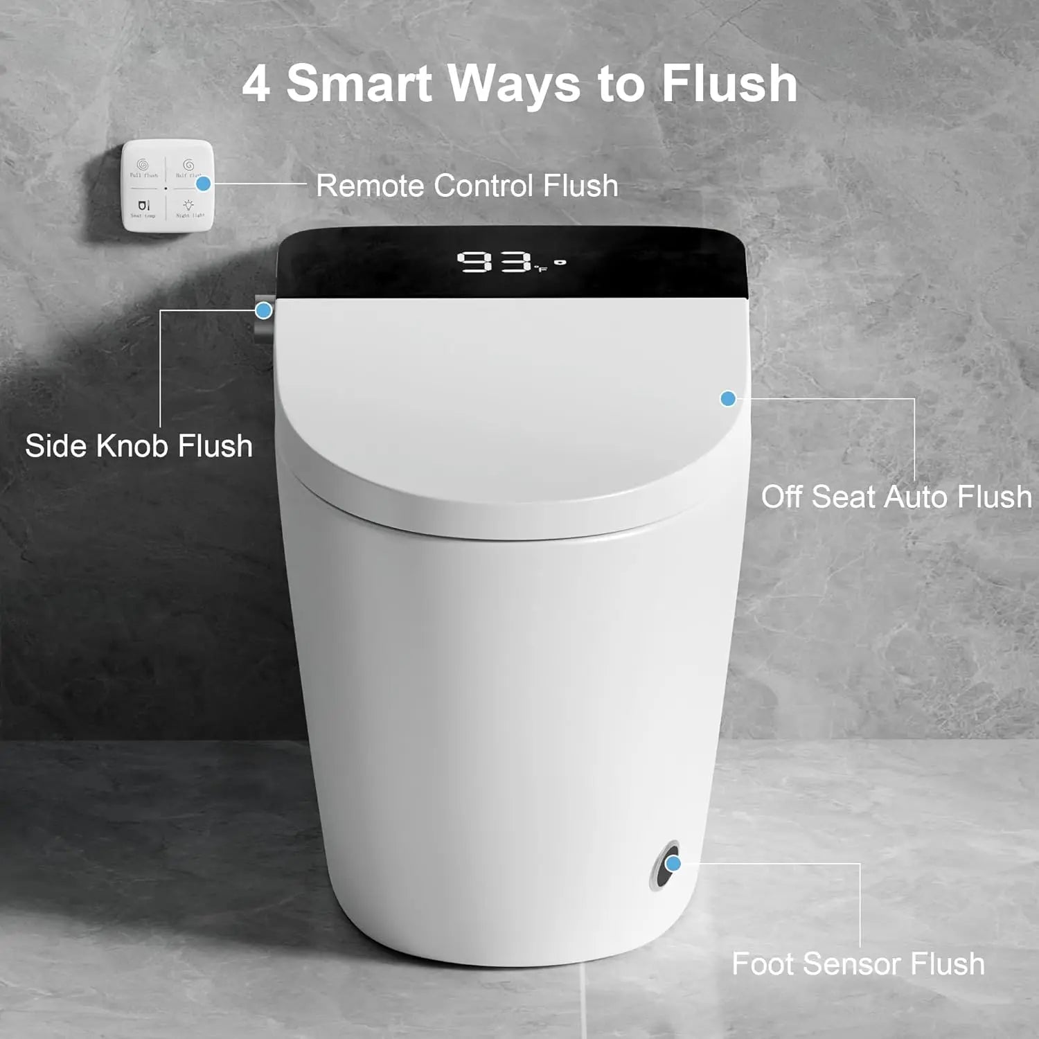 Smart Toilet with Elongated Heated Seat, Auto Flush, Manual Soft-Close Seat & Lid, Night Light, Electric Tankless,Customized