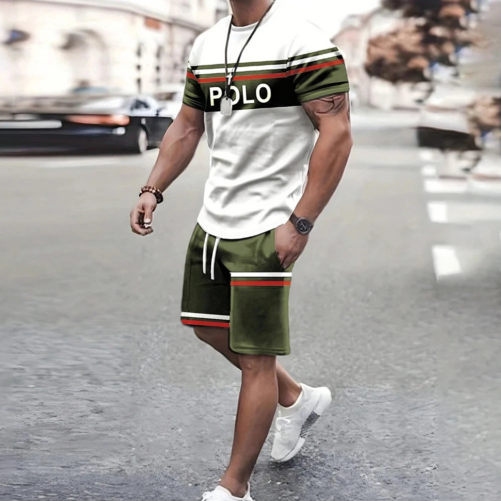 Fashionable New Men's Sportswear Short-Sleeved Shorts Suit Casual T-Shirt Shorts Sets Retro Cool Breathable Summer Two-Piece Set