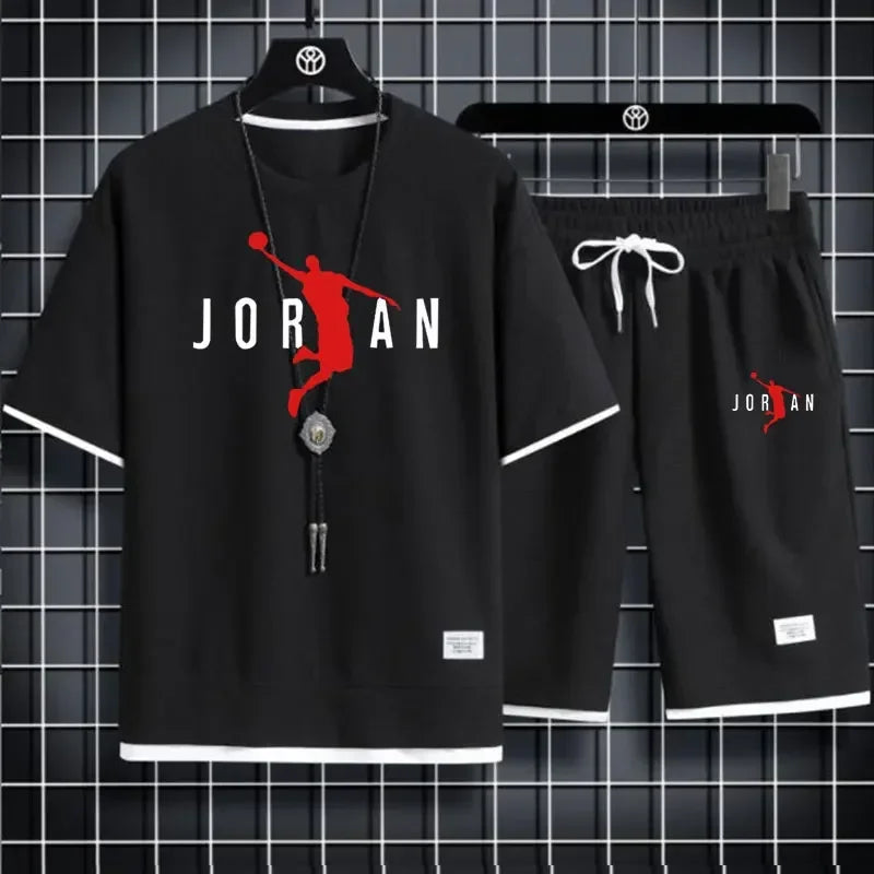 New 2026 summer men's short-sleeved T-shirt and shorts sportswear set, fashionable outdoor casual men's home wear 2-piece set