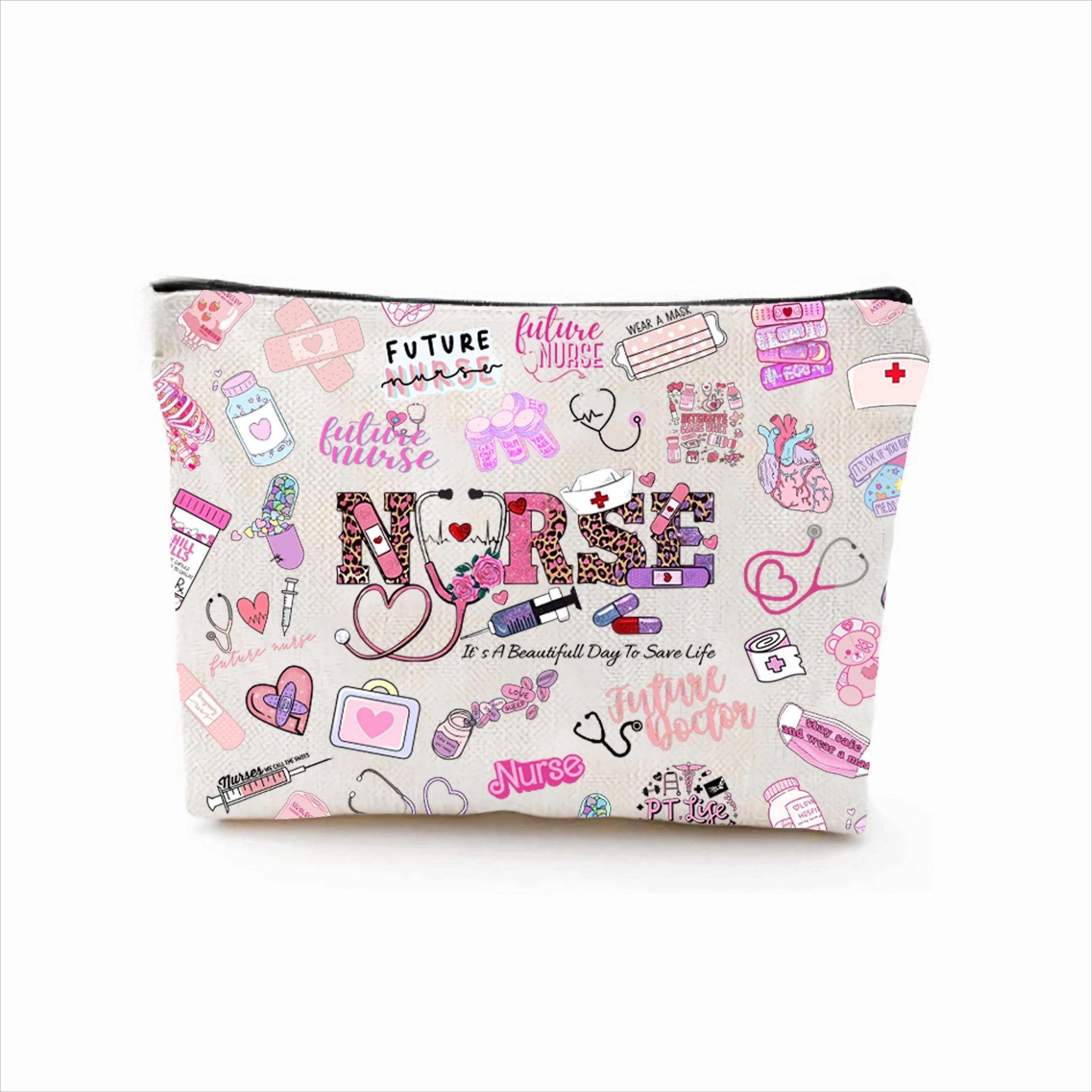 1pc Makeup Bag with A Cartoon Nurse Design Cosmetic Pouch Lightweight for International Nurses Day Storage Beauty Case