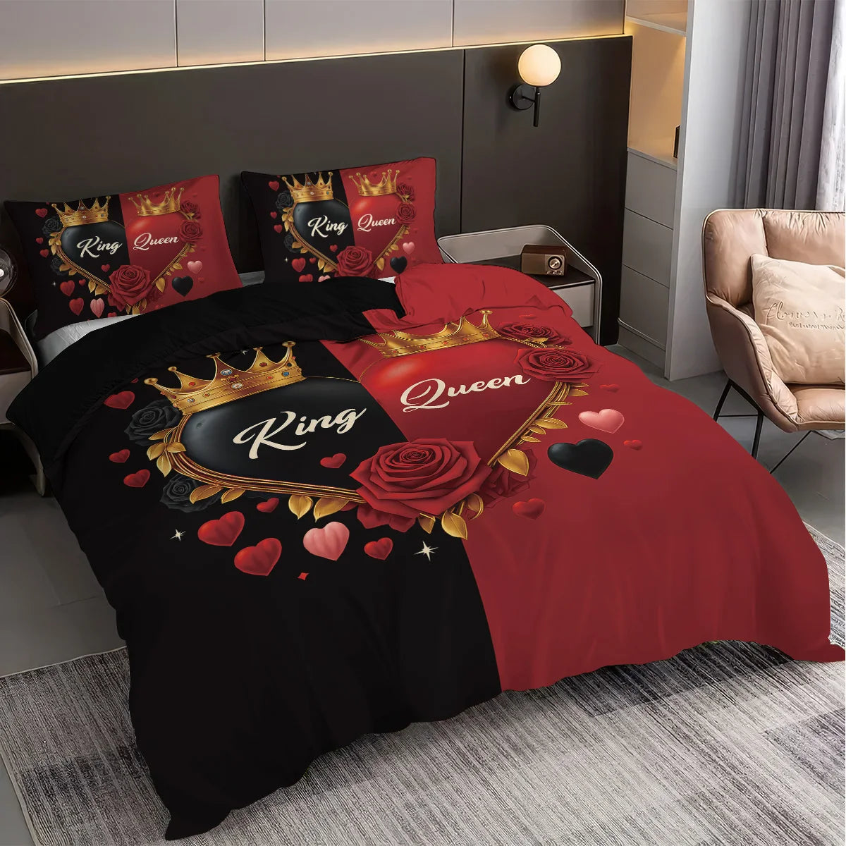 3pcs Love couple pattern printed bedding set, 1*quilt cover+2*pillowcase, suitable for couples and adults bedrooms