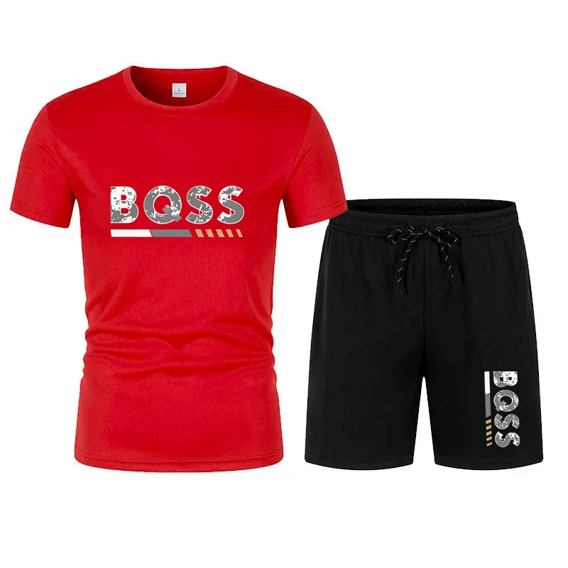 Men's summer sports short sleeve set, two-piece set, men's summer quick-dry sports set, breathable mesh short sleeve T-shirt and