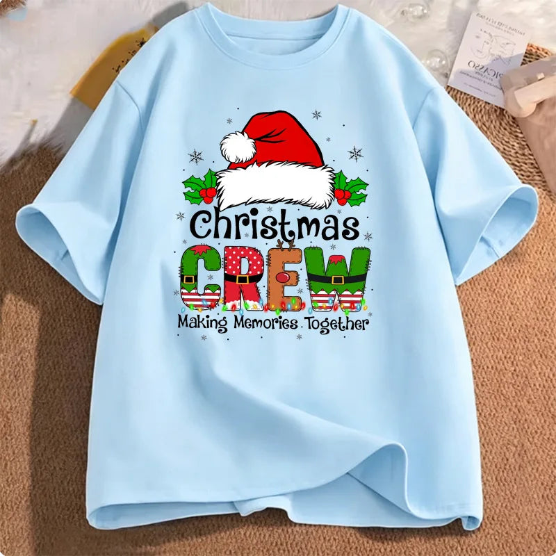 Christmas Crew Santa Hat Holly Snowflake Quote Art Print Graphic Womens T Shirt Short Sleeve Crew Neck Casual Ladies Tee Tops