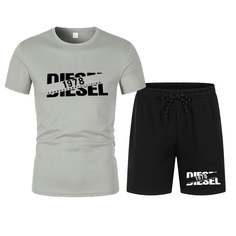 Men's two-piece sports suit round neck T-shirt and pants, basketball running sportswear 2026 summer new item