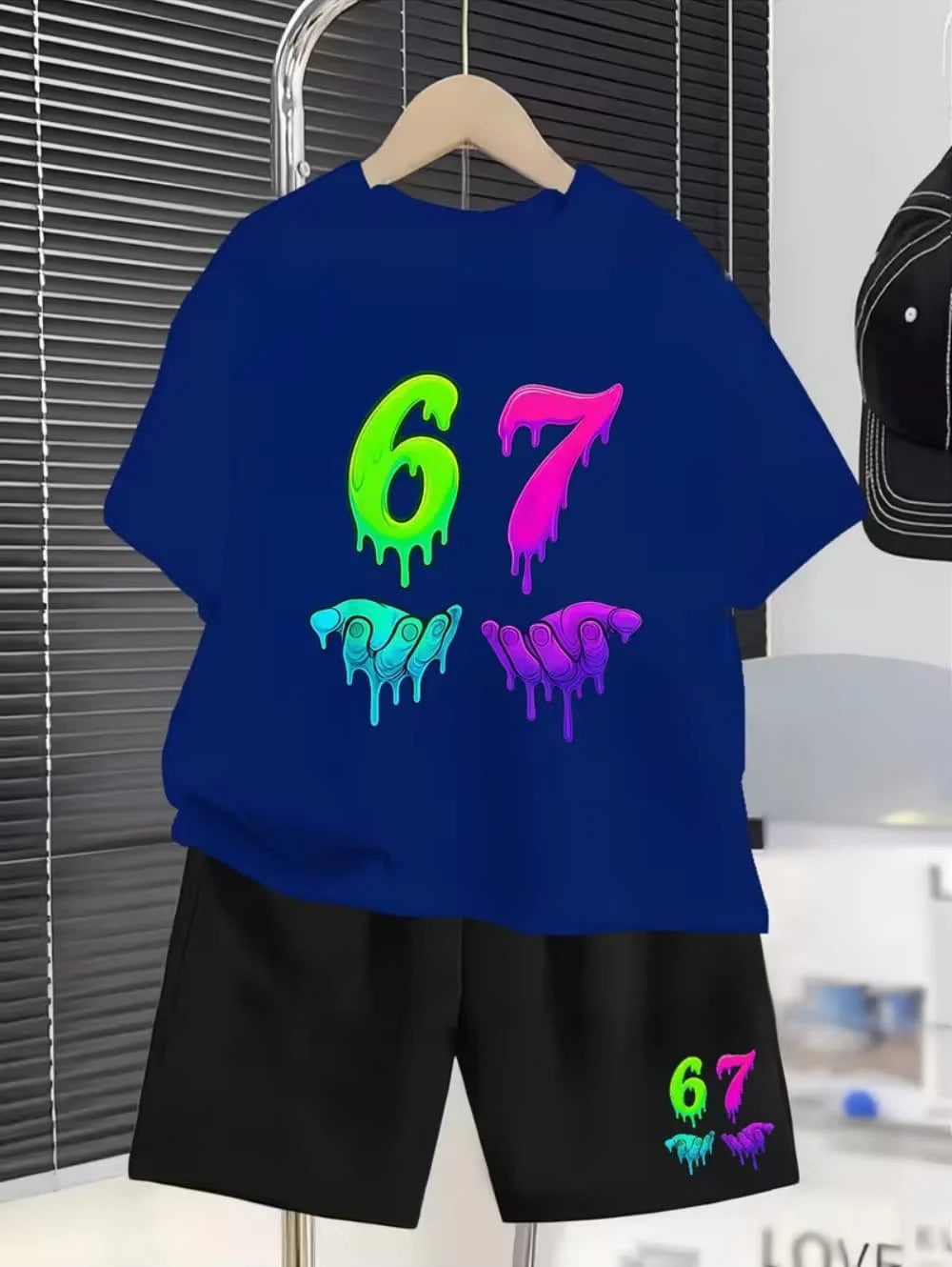 2026 Summer Boys Two-Piece Set Funny 67 Meme Digital Print T-Shirt + Pants Set Casual Street Style Outfit Fashion Kids Clothes