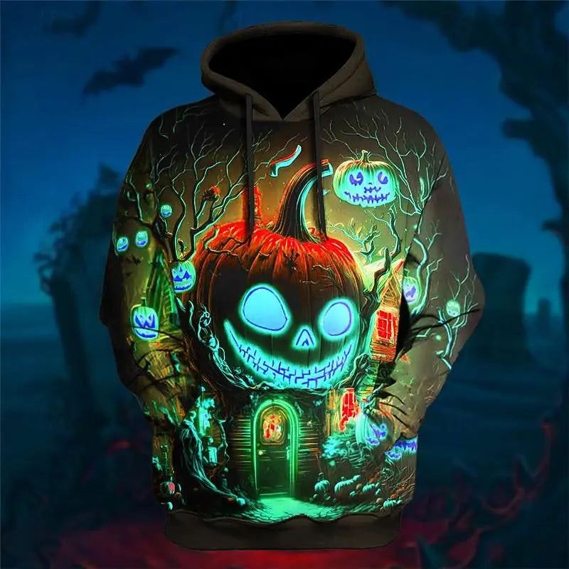 Men's Halloween Pumpkin 3D Printed Hoodie, Festive Graphic Sweatshirt, Long Sleeve Casual Gift Streetwear Men Clothing Tops