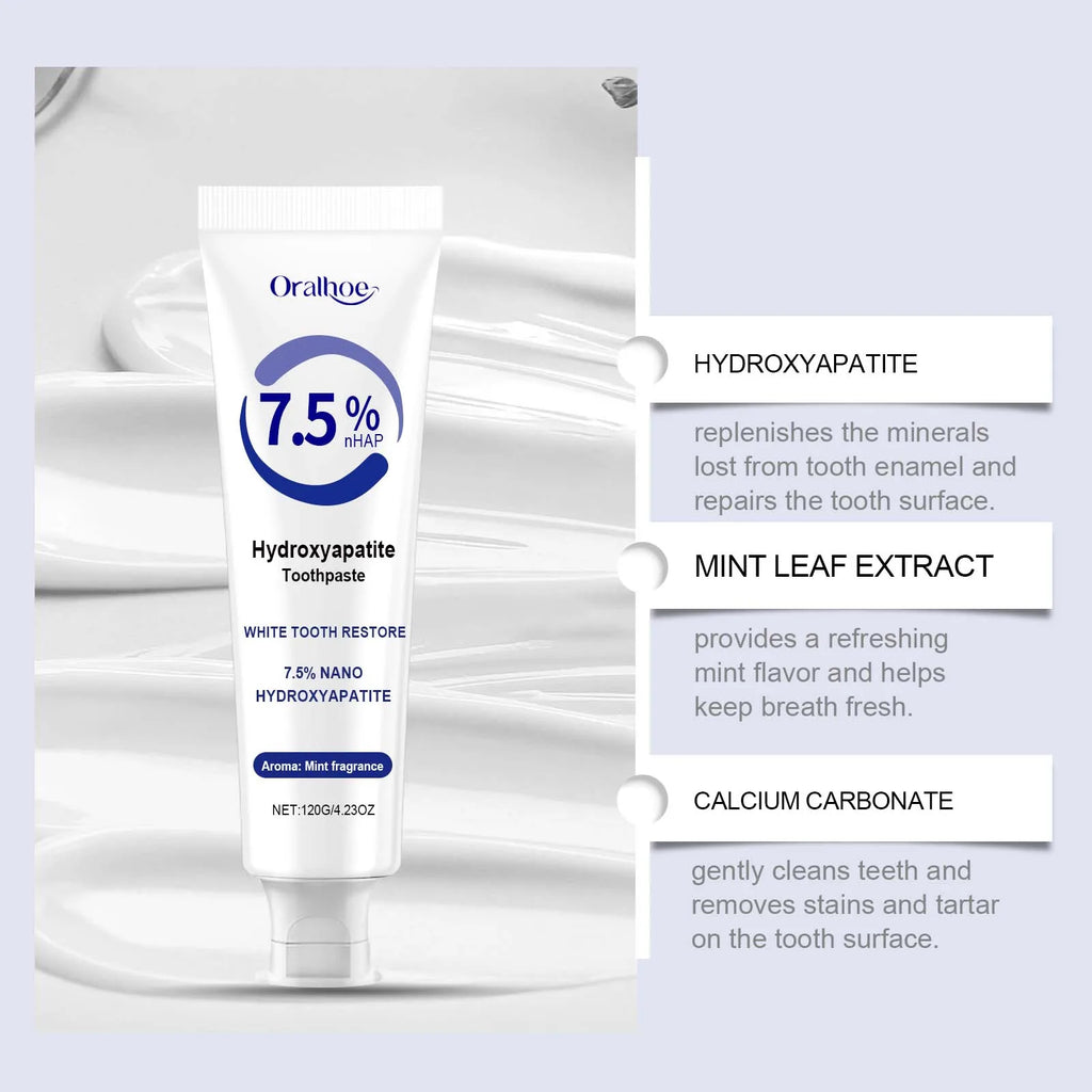 7.5% Hydroxyapatite Toothpaste for Enamel Protection, Formula with Gentle Mint, for Sensitive Teeth, Long-Lasting Fresh Breath