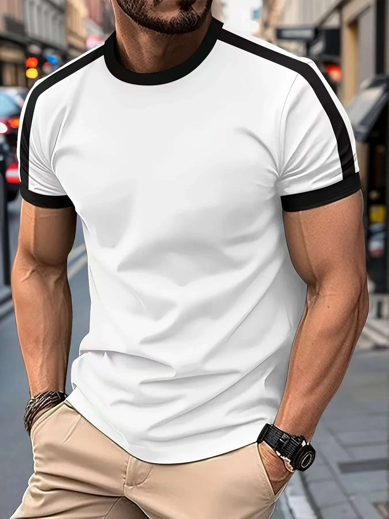 2025 Summer New Men's Fashion Casual Round Neck Short Sleeve Top Outdoor Sports Fitness Breathable Quick Drying T-shirt