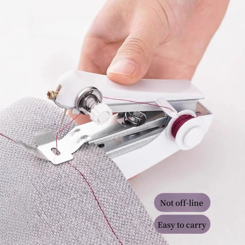 1 Mini Handheld Sewing Machine + 12 Random‑Color Thread Spools, Portable Easy‑Use Manual Sewing Tool for Home