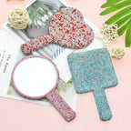 Cute Rhinestone Makeup Mirror Round Square Heart Shape Shiny Bling Cosmetic Hand Mirror Portable with Handle Handheld Mirror