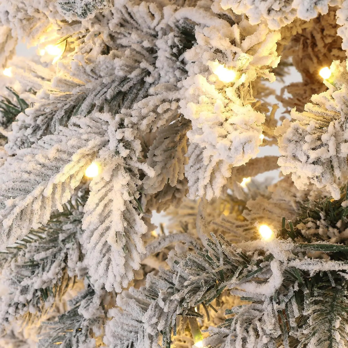 Garvee 6/7ft Pre-Lit White Snow Flocked Slim Pencil Christmas Tree PVC Realistic Tree with Metal Stand Flame Retardant Space Saving Holiday Decor Snow-Flocked Drooping Branches, 8 Light Functions, Slim Pencil Shape