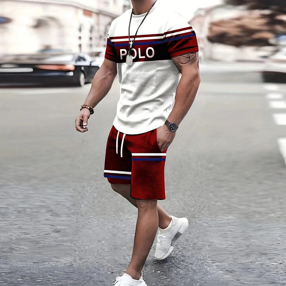 Fashionable New Men's Sportswear Short-Sleeved Shorts Suit Casual T-Shirt Shorts Sets Retro Cool Breathable Summer Two-Piece Set