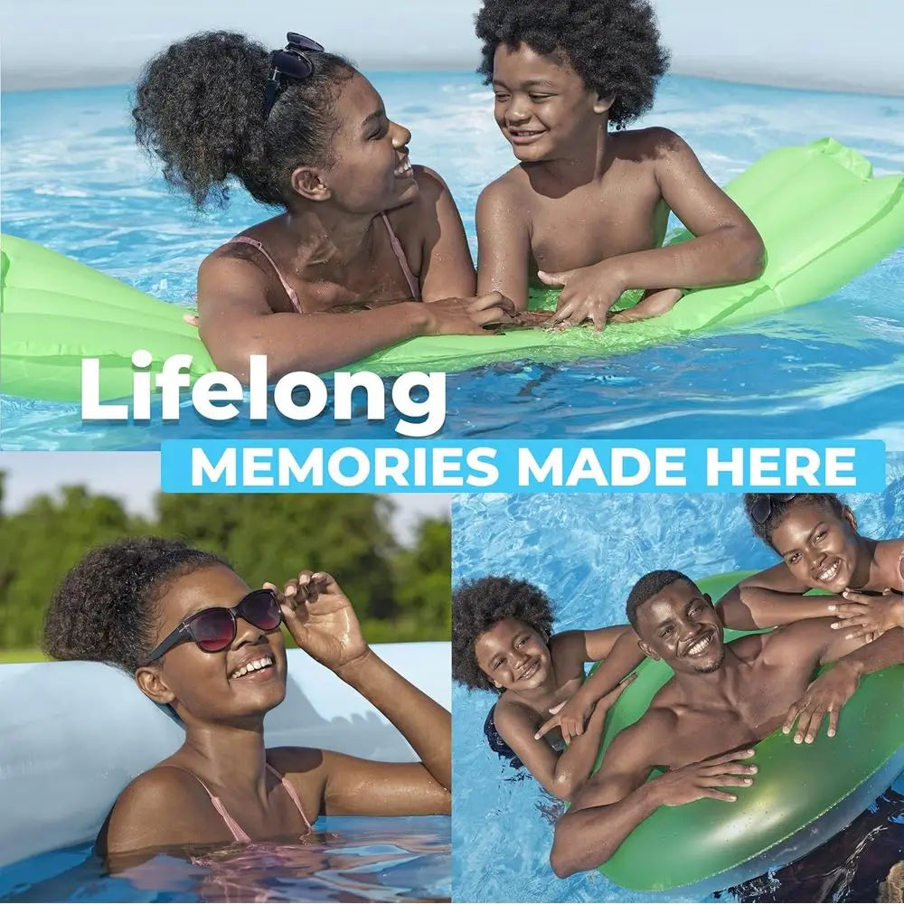 12' x 30 Round Above Ground Swimming Pool Set with Stacked Stone Exterior, Outdoor Family Pool, Gray