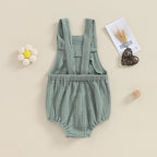 Pudcoco Baby Cotton Linen Suspender Overalls, Solid Color Sleeveless Square Neck Romper Outfit for Boys Girls 0-24M