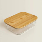 Glass Fresh-Keeping Box Heat-Resistant Bamboo Lid Microwave Oven Lunch Box Leakproof High Borosilicate Office Worker Bento Box