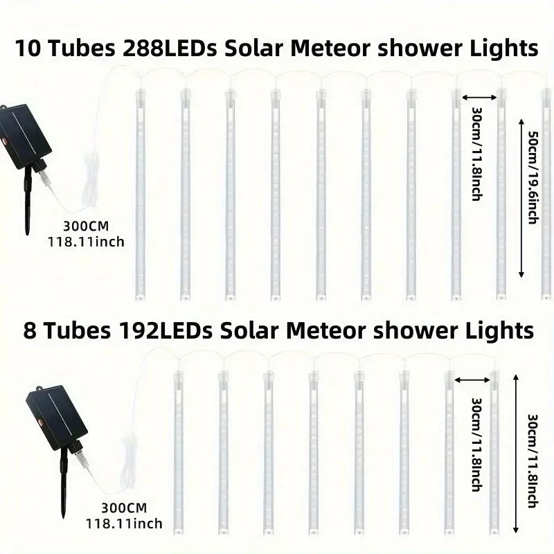 Solar Meteor Shower Lights Outdoor 8 Tube LED Falling Rain Icicle String Lights for Halloween Christmas Weddings Decorations