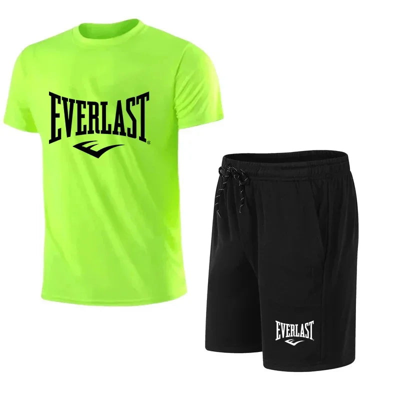 Men's T-shirt + Shorts 2-piece Set - Comfortable and Breathable Short-Sleeved Sporty Running Fitness Brand Printed Clothing