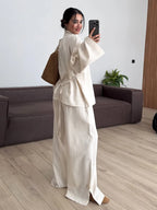 Casual Frog Buttons Linen Two Piece Set Women Lace Up Stand Collar Shirts Wide Leg Pants 2026 Spring Summer Lady Loose Outfits