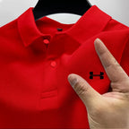 Men's Summer High-End Printed Golf Polo Shirt with Collar, Solid Color, Breathable, Office Casual, High-Quality Men's Clothing