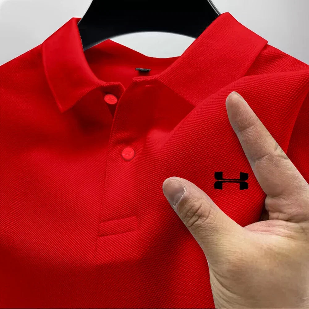 Men's Summer High-End Printed Golf Polo Shirt with Collar, Solid Color, Breathable, Office Casual, High-Quality Men's Clothing
