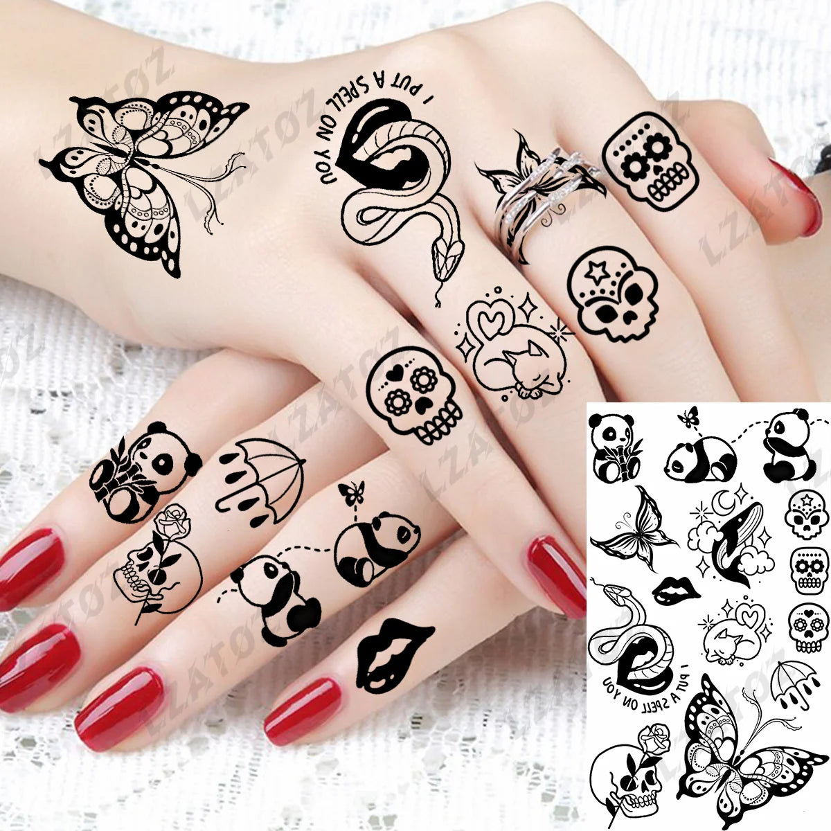Realistic Eye Flower Temporary Tattoos For Woman Adults Rose Butterfly Tiny Fake Tattoo Sticker 3D Finger Waterproof Tatoos