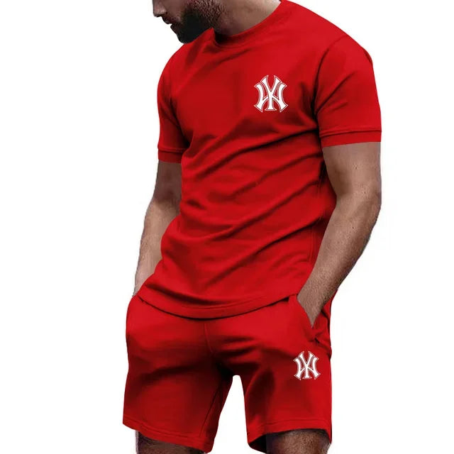 2026 new men's two-piece sportswear short sleeved T-shirt and shorts summer running fitness sportswear