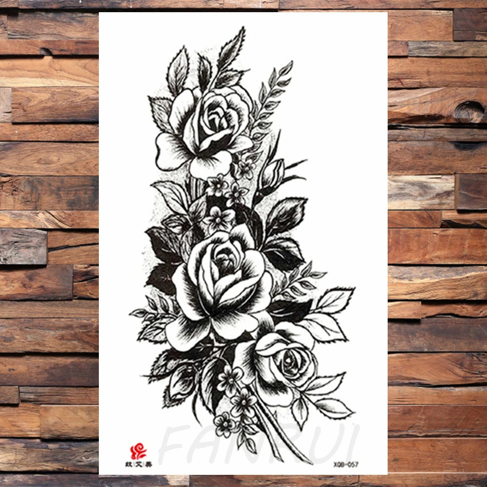 Watercolor Rose Flower Temporary Tattoo For Women Kids Girls Cherry Fake Tattoos Sticker Sexy Lotus Henna Waterproof Tatoo Waist