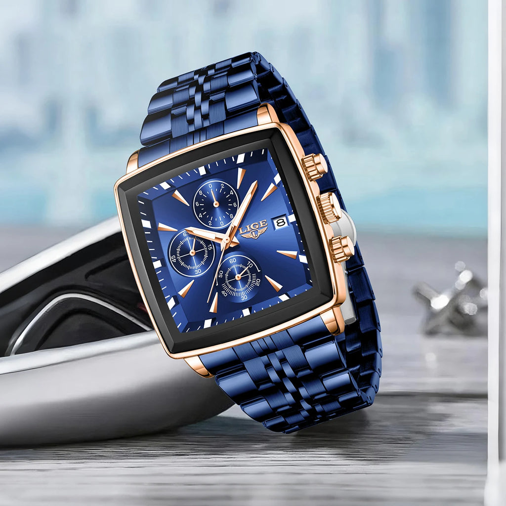 LIGE Luxury Brand Couple Watches Stainless Steel Waterproof Luminous Quartz Watch Fashion Simple Lovers Gifts for Men and Women