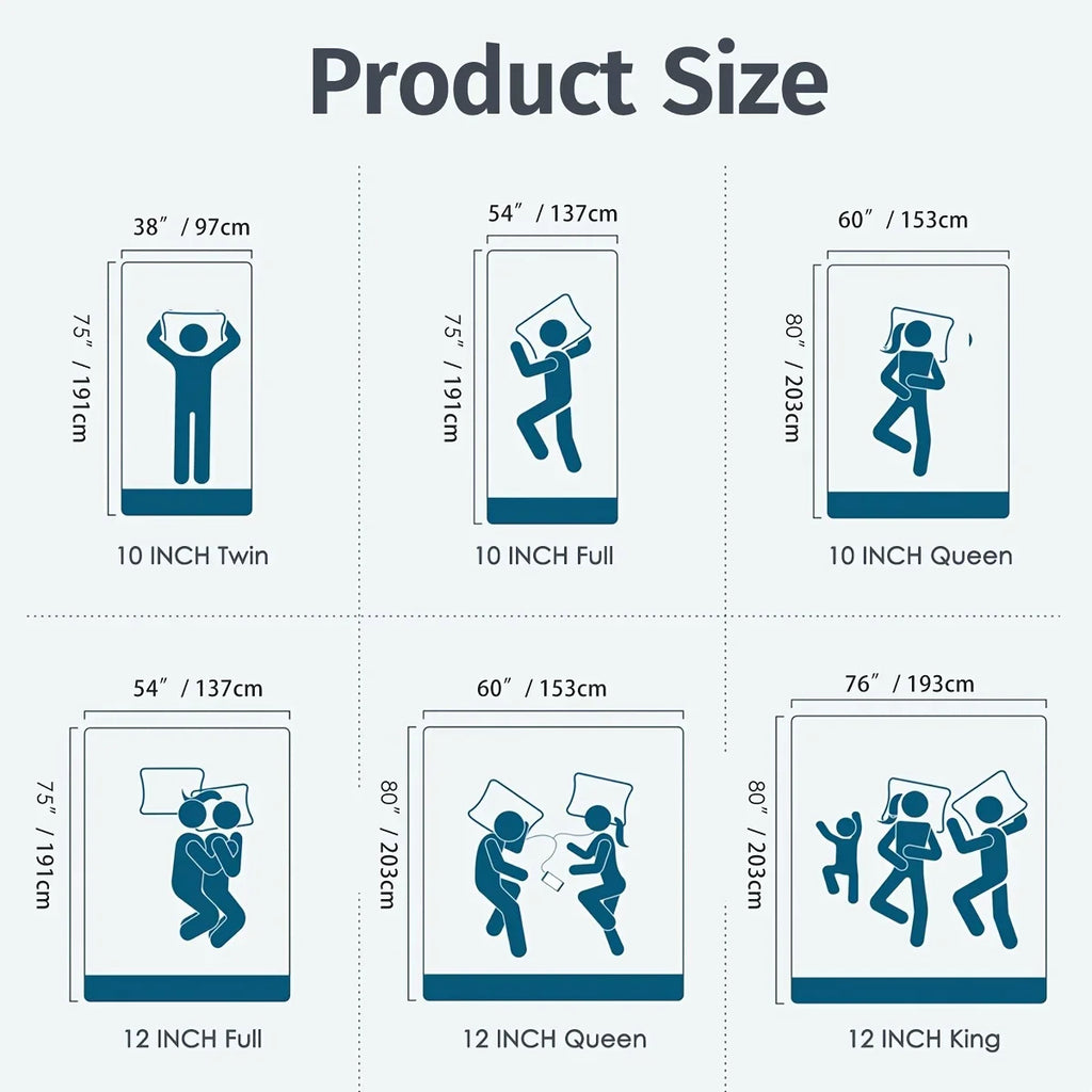 10/12 Inch Full Queen Size Memory Foam Mattress | Ergonomically Designed, Medium Firm Hybrid Mattress Featuring Pocket Springs, Grey Quilted Cover, Fire-Resistant