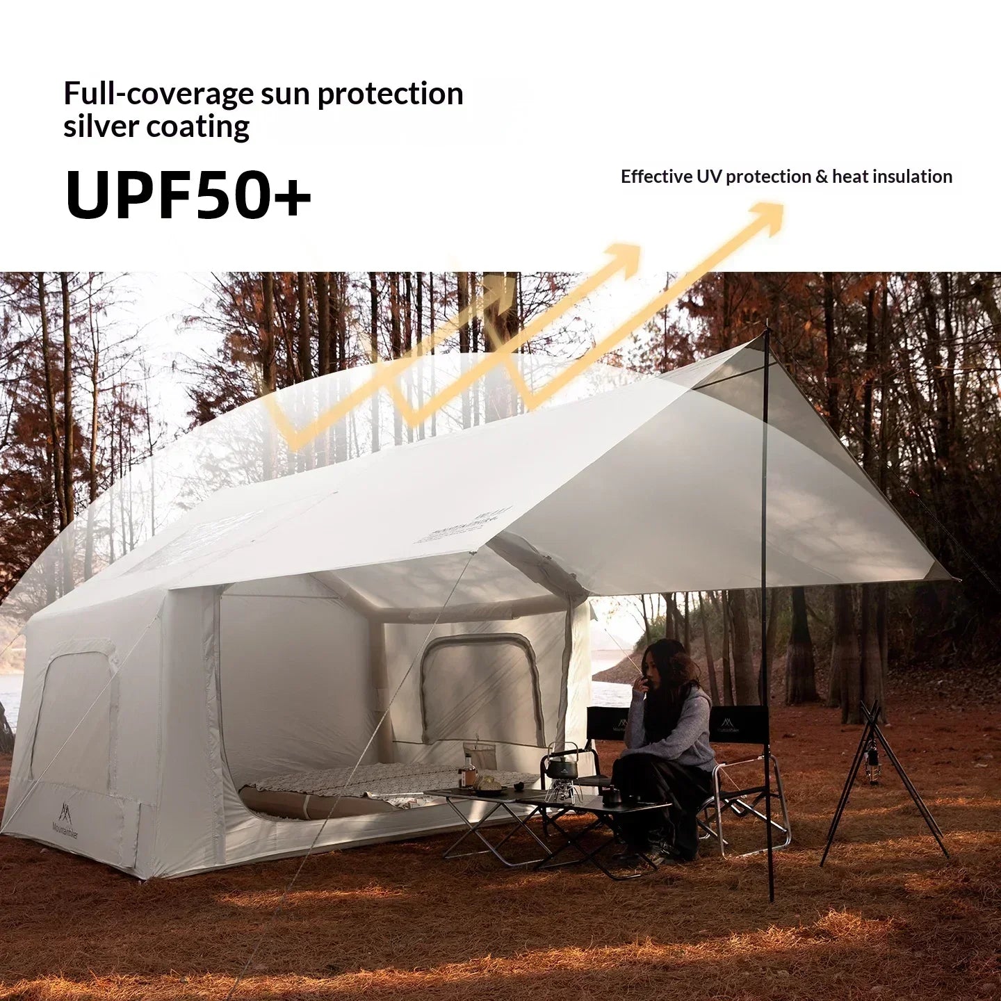 8+8㎡ inflatable camping tent, large inflatable camping tent (with manual air pump), easy-to-set-up portable camping tent.