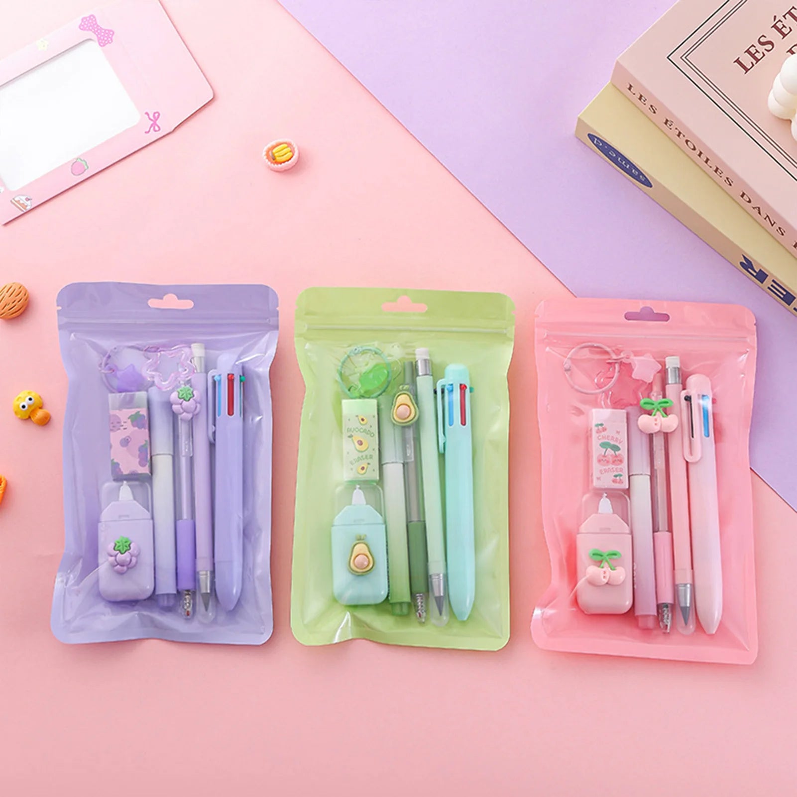 7pcs/set Colorful School Stationary Kits Including Ballpoint Pens Correction Tape Set For Student Learning Supplies