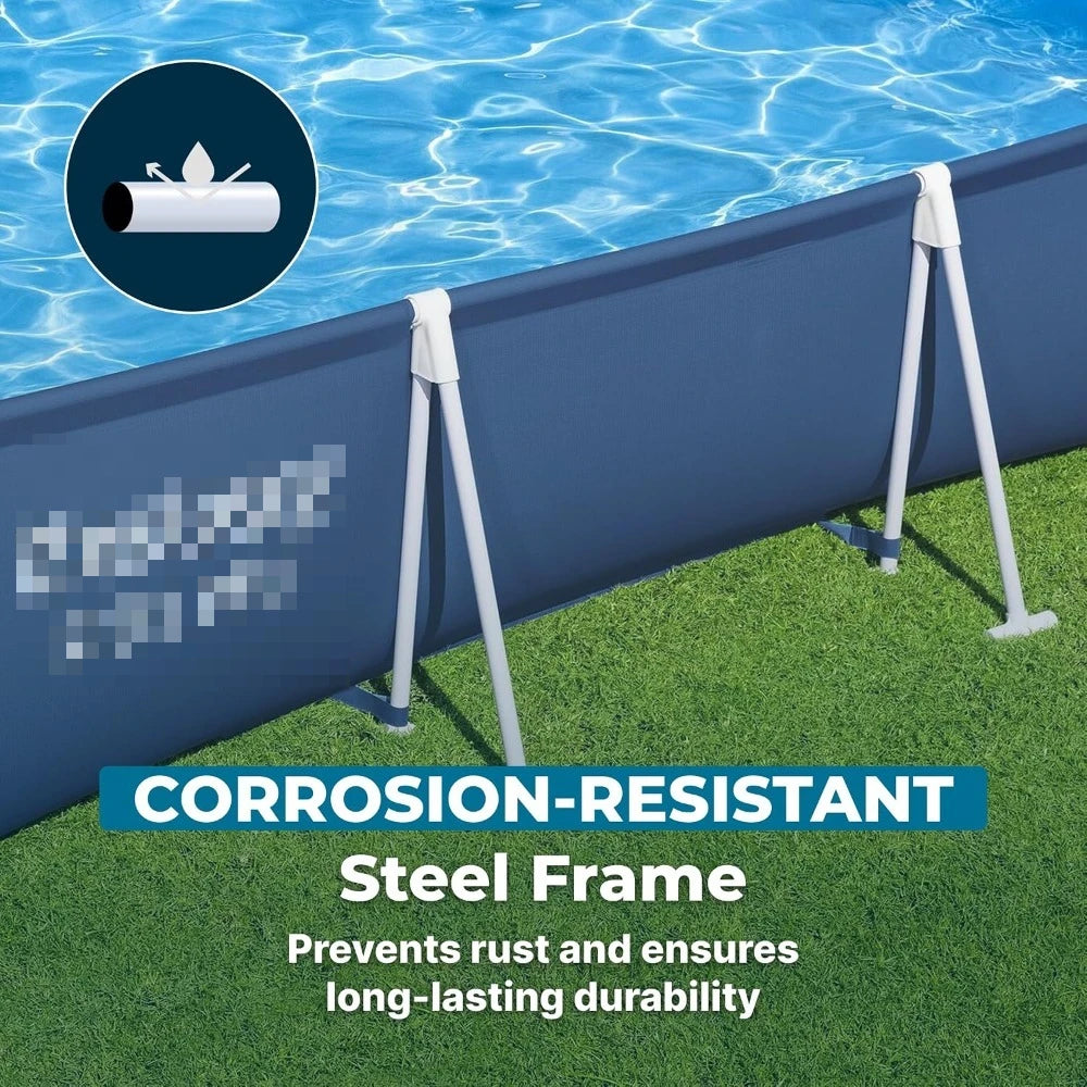 US Shipping Above Ground Swimming Pool 9.8ft x 6.6ft x 26in Rectangular Metal Frame Set with Filter Pump & Cartridge